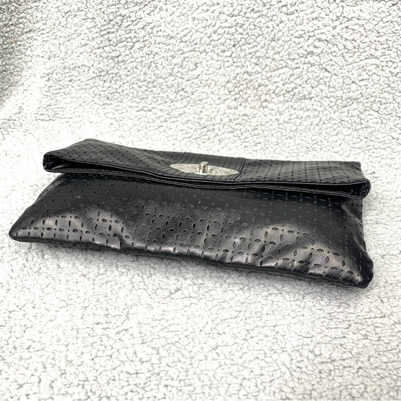 Nine West Perforated Faux Leather Fold Over Clutch w/Turn Lock Closure 12.5”x8” - Picture 2 of 8